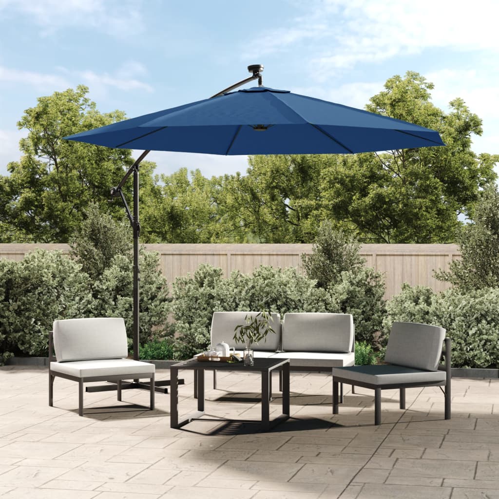 Parasol flottant vidaxl avec pôle LED et acier 300 cm bleu azure