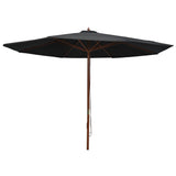 Parasol vidaxl avec poteau en bois 350 cm noir