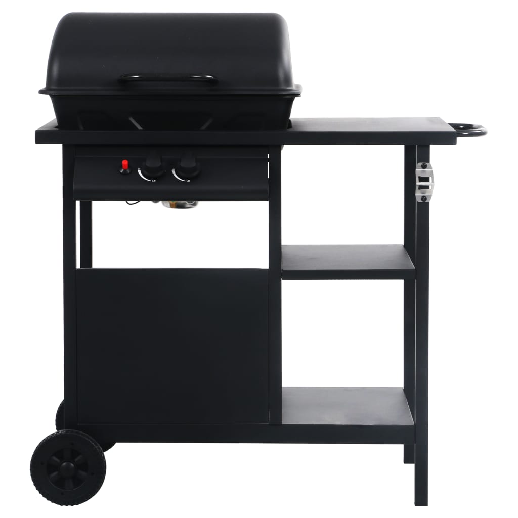 Barbacoa de gas Vidaxl con mesa lateral de 3 capas negras