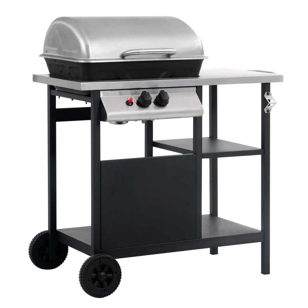 Vidaxl Gasbarbecue with 3-layer side table black and silver colored