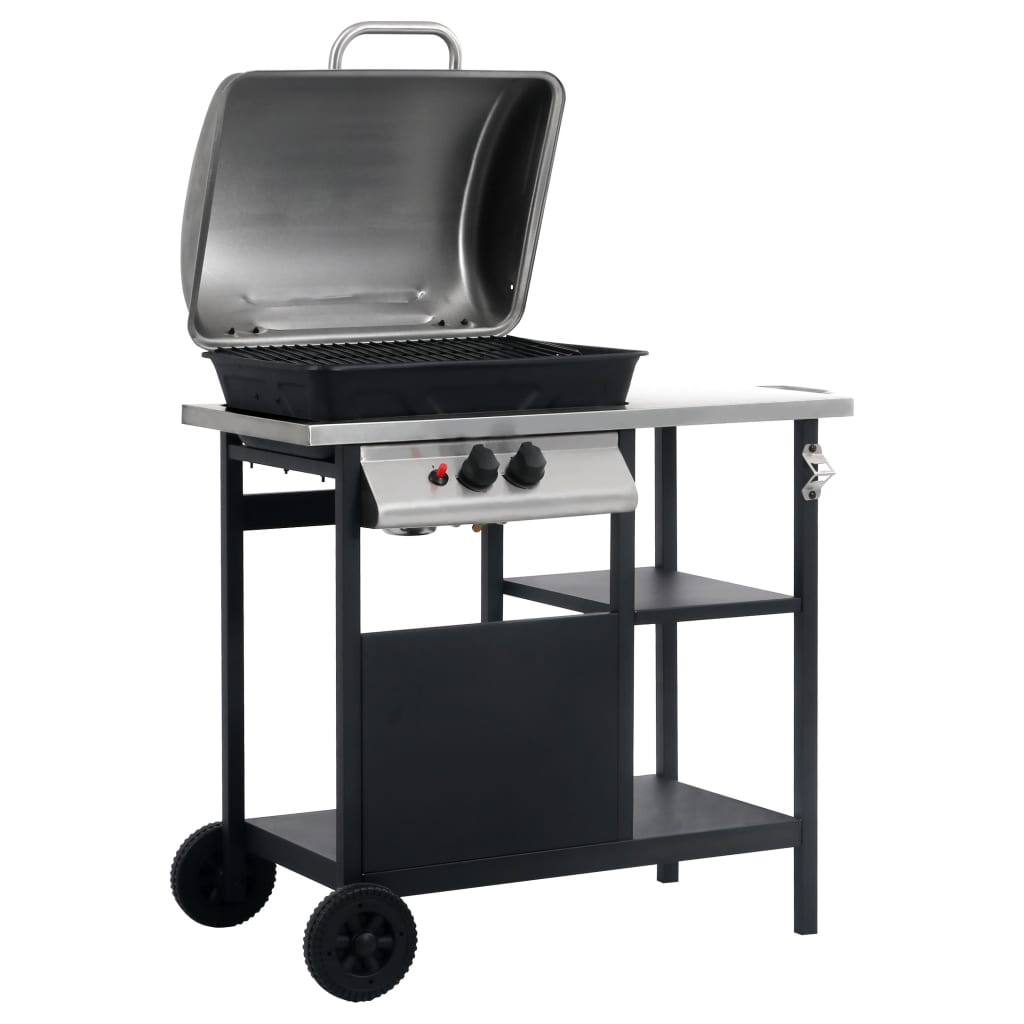 Vidaxl Gasbarbecue with 3-layer side table black and silver colored