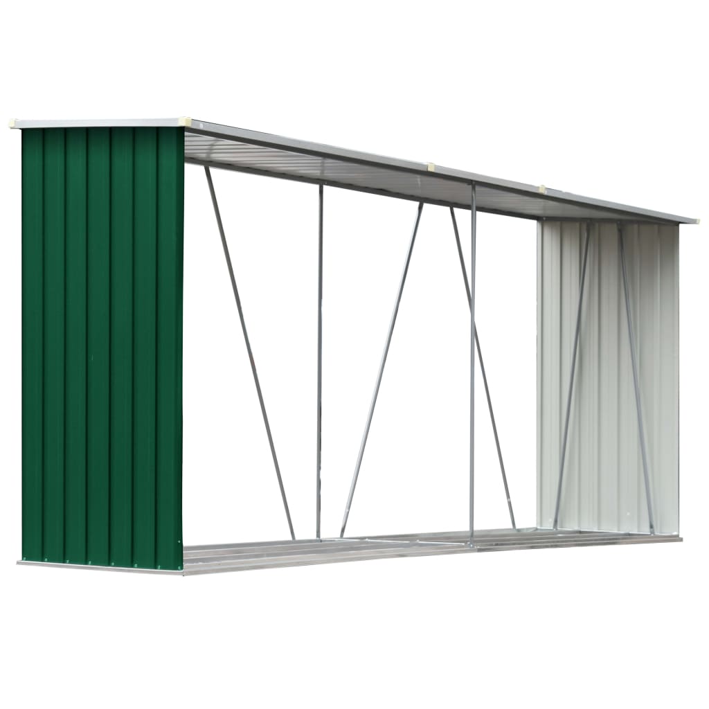 Vidaxl brænde skur 330x84x152 cm galvaniseret stålgrøn