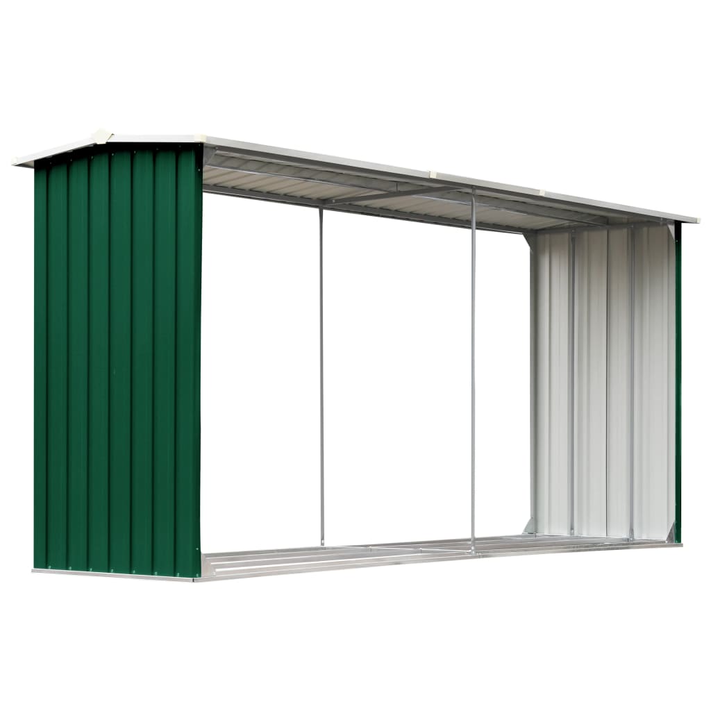 Vidaxl Fire Brennholz Shed 330X92x153 cm galvaniséiert Stol Green