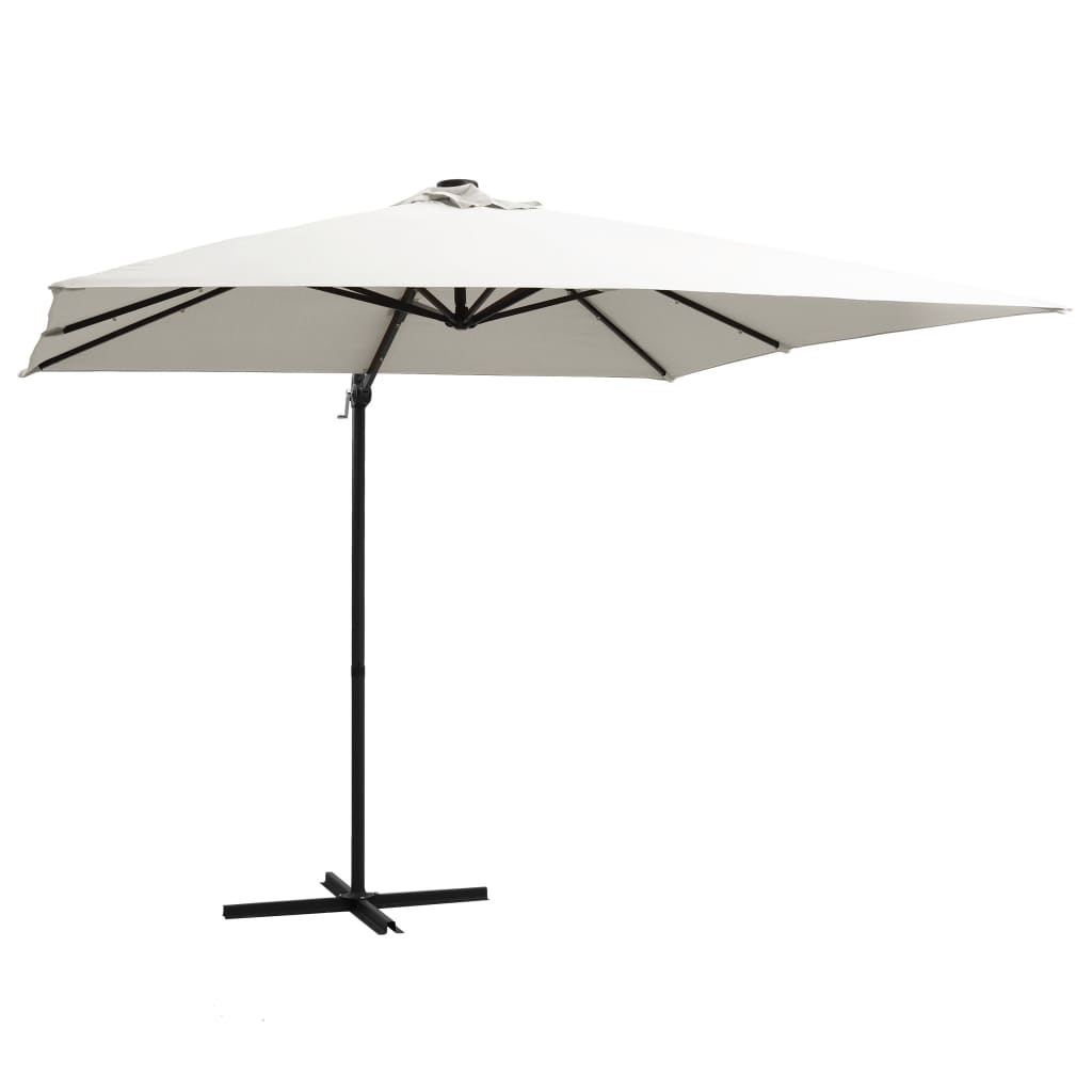 Vidaxl plovoucí parasol s LED a ocelovým pólem 250x250 cm písek -