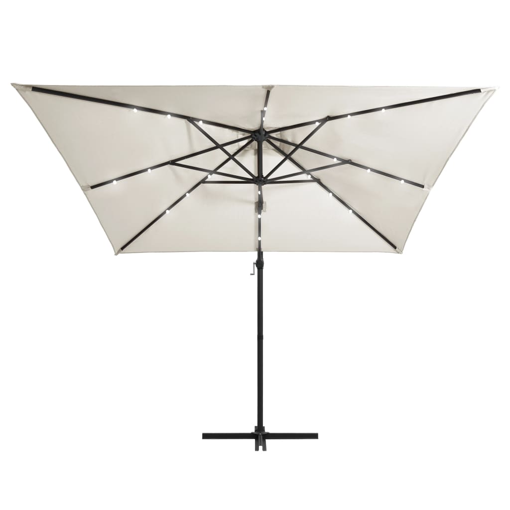 Vidaxl plovoucí parasol s LED a ocelovým pólem 250x250 cm písek -