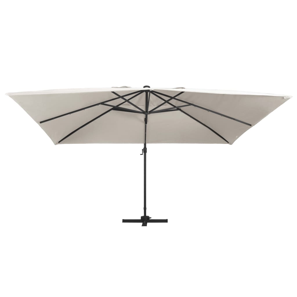 Vidaxl zweefparasol met led en aluminium paal 400x300 cm zandkleurig