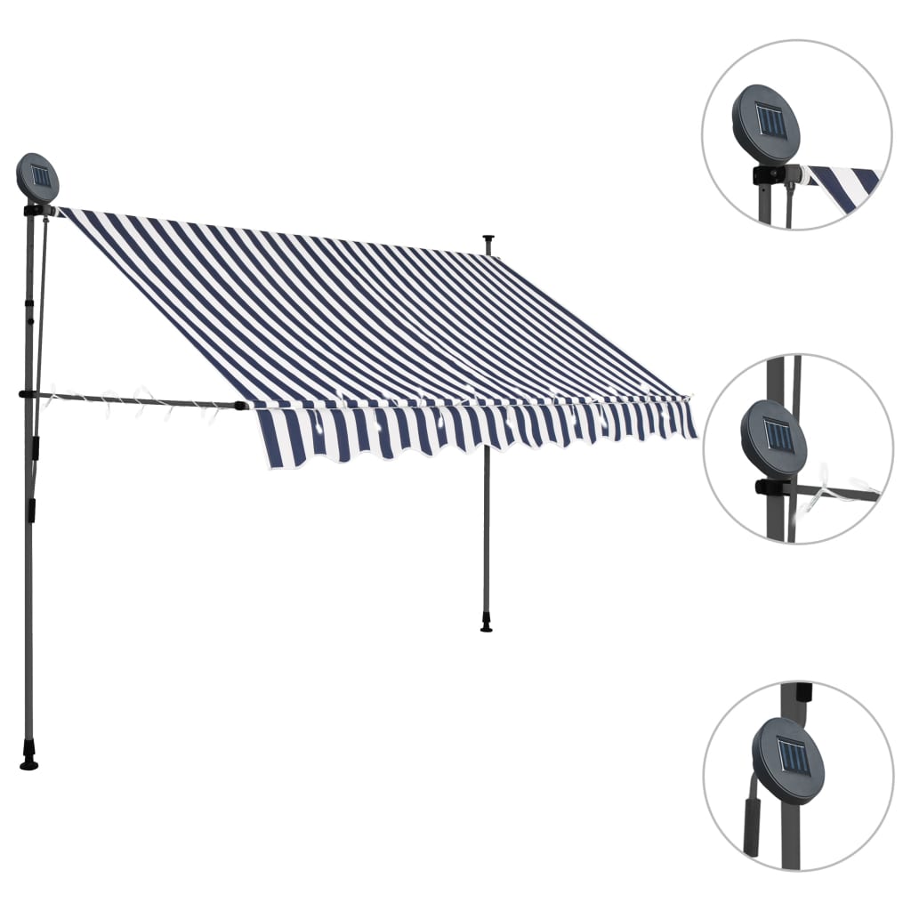 Vidaxl Luifel manually extendable with LED 300 cm blue and white