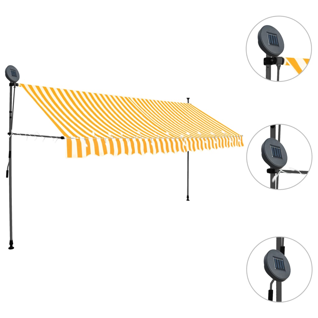 Vidaxl luifel ručně rozšiřitelný s LED 400 cm bílé a oranžové