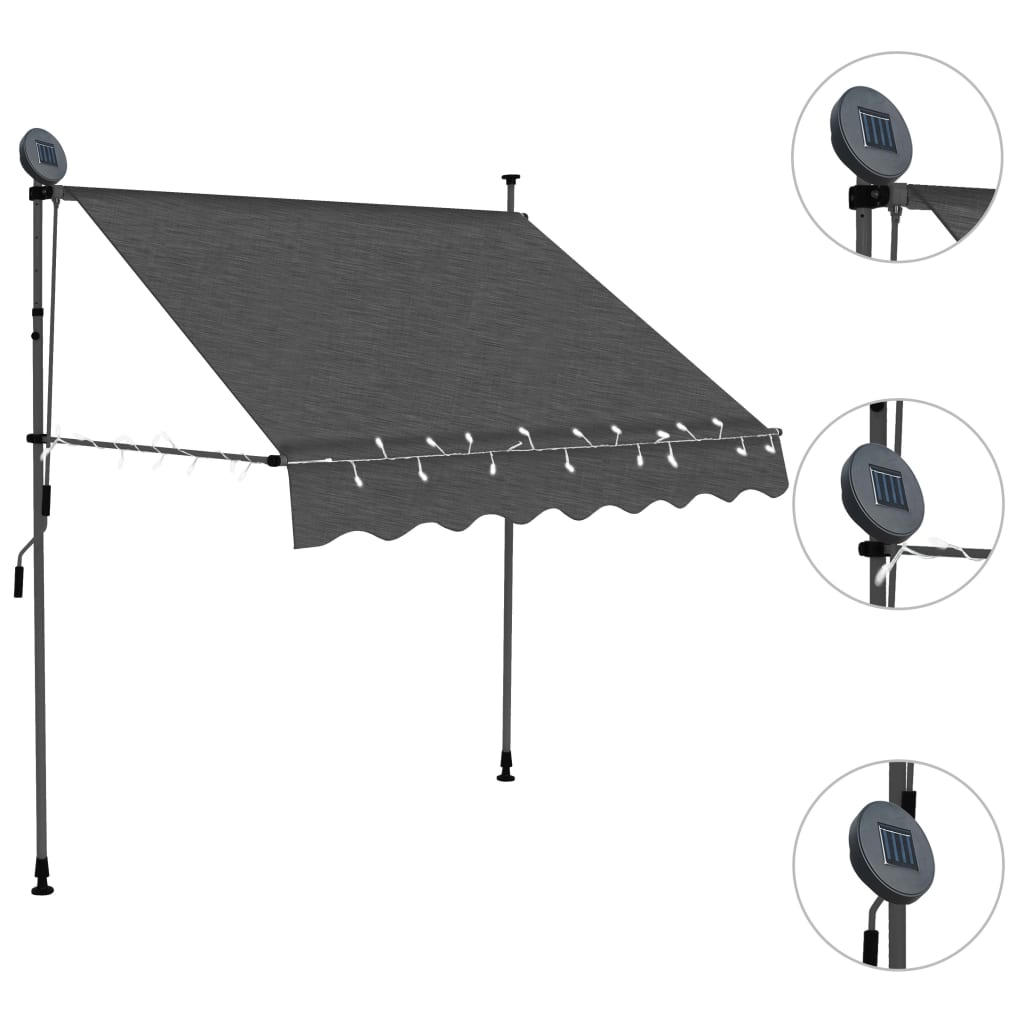 Vidaxl Luifel manually extendable with LED 200 cm anthracite -colored