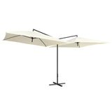 Vidaxl Parasol podwójny ze stalowym biegunem 250x250 cm piaskowym białym