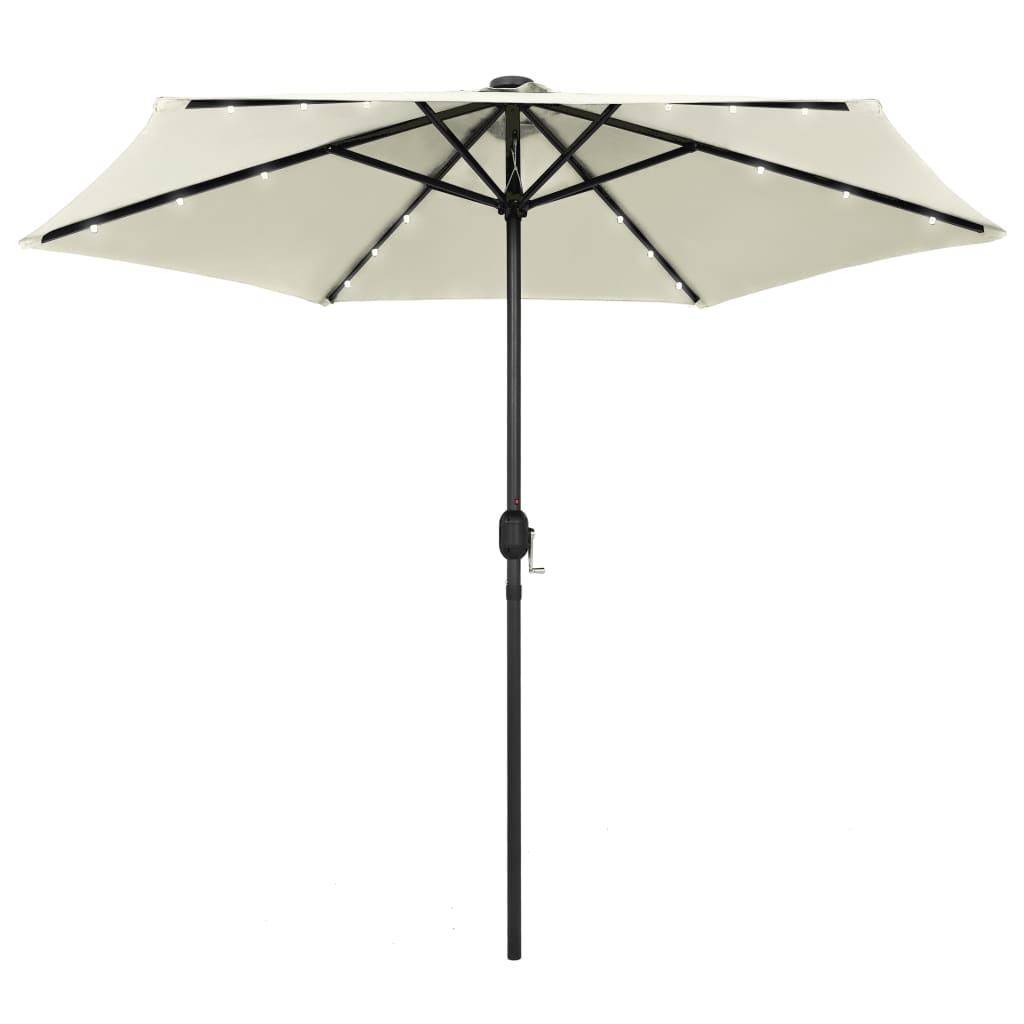 Vidaxl Parasol con illuminazione a LED e polo in alluminio 270 cm bianco sabbioso