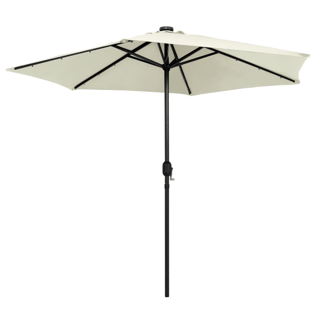 Vidaxl Parasol con illuminazione a LED e polo in alluminio 270 cm bianco sabbioso