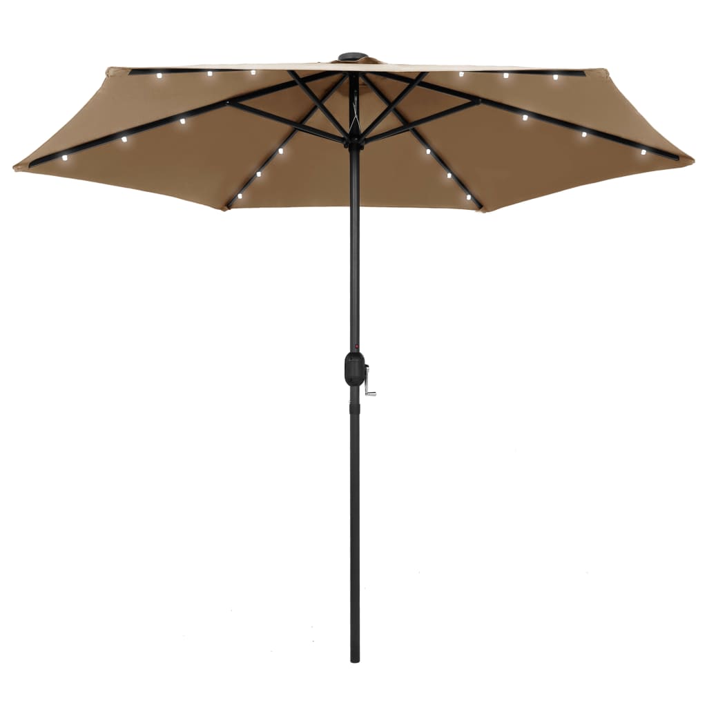 Vidaxl Parasol con illuminazione a LED e polo in alluminio 270 cm taupe