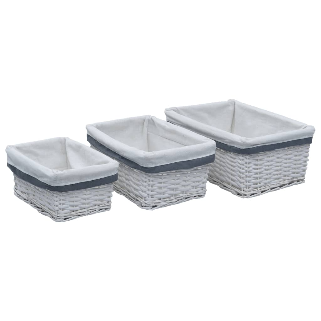 VIDAXL Panier en 3 parties Ensemble de saule empilable blanc