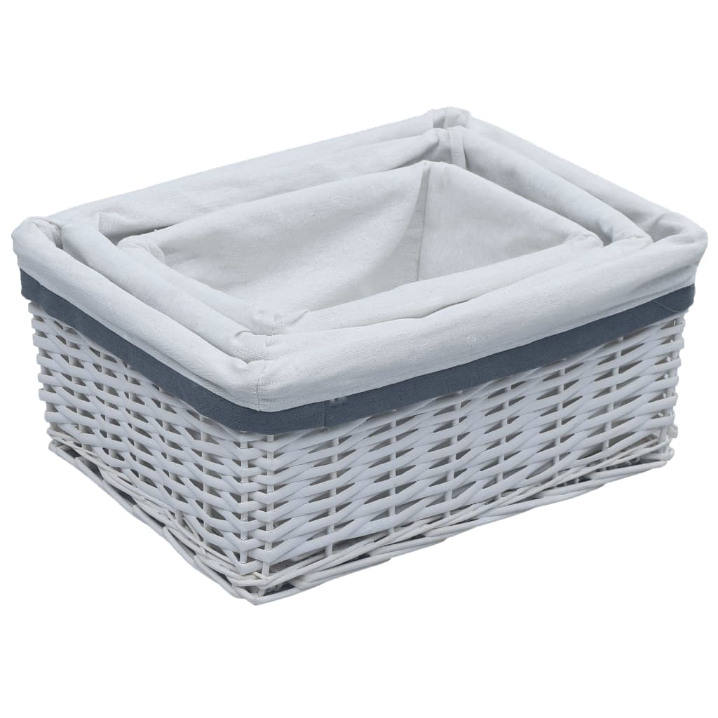 VIDAXL Panier en 3 parties Ensemble de saule empilable blanc