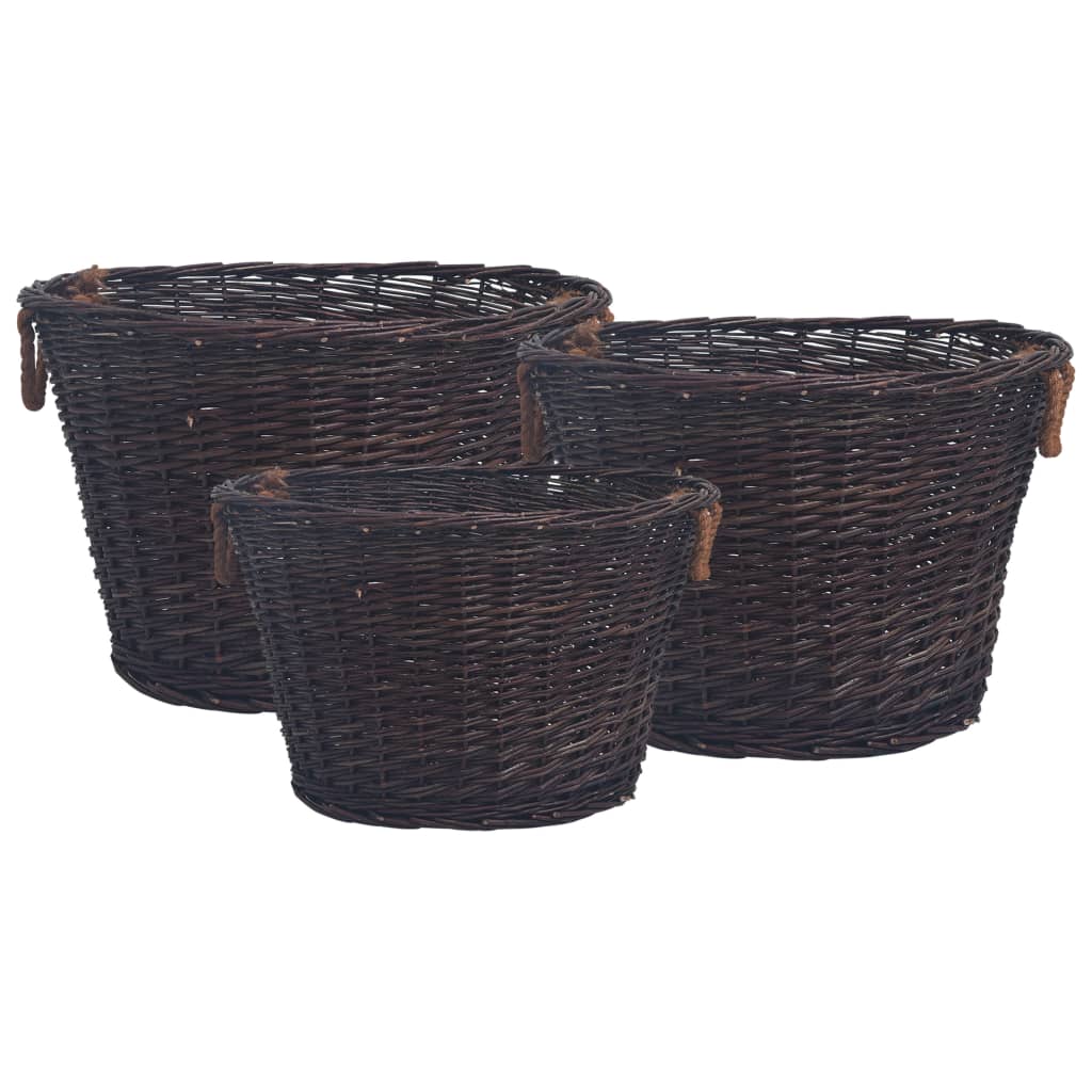 Vidaxl Taste de tâches en bois 3 pièces en bois de saule empilable en bois foncé