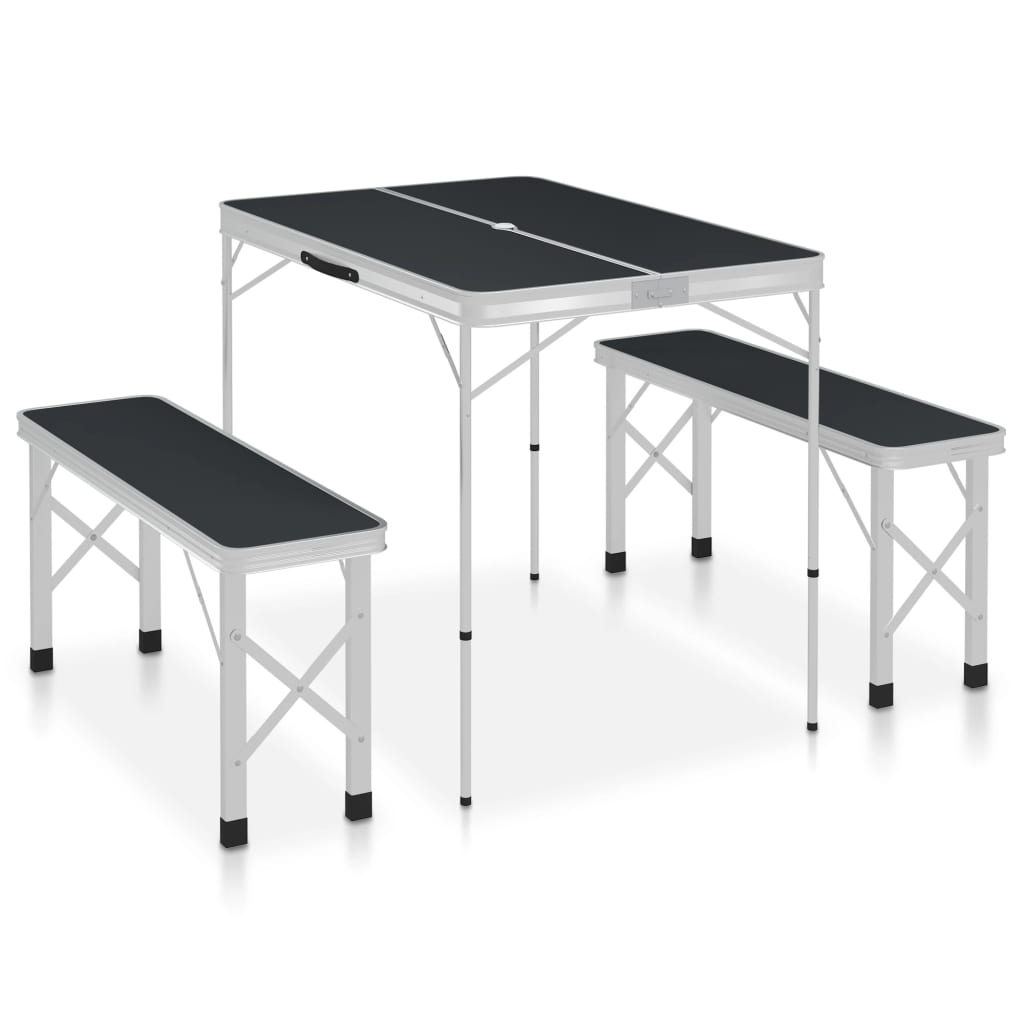 VidaXL Campingtafel inklapbaar met 2 banken aluminium grijs