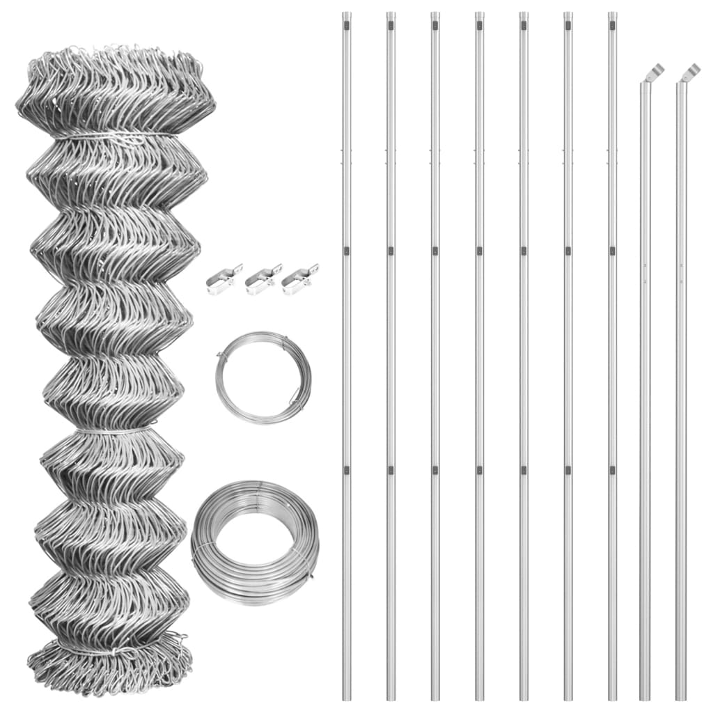 Clôture en maille vidaxl avec poteaux 15x1,5 m en acier galvanisé de couleur argentée