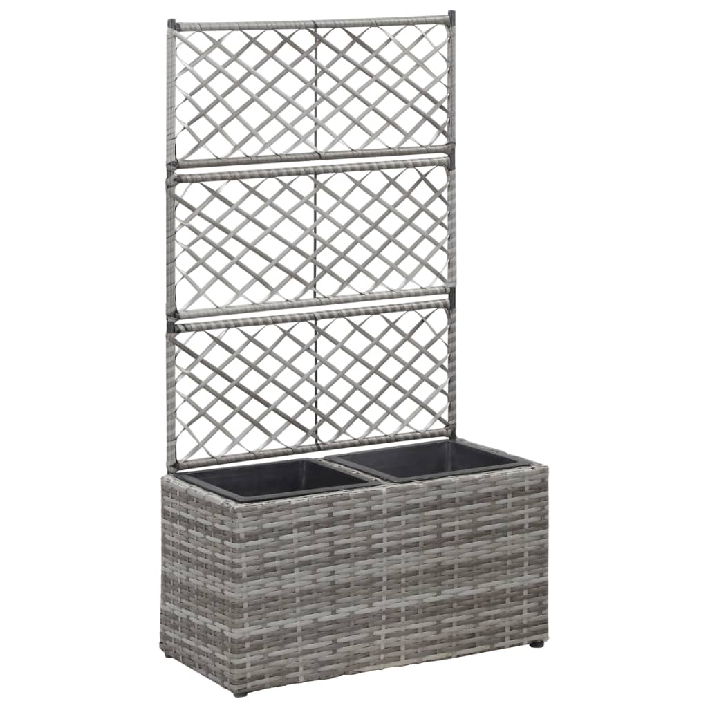 Vidaxl latwerkplantenbak uppvuxen med krukor 58x30x107 cm rattan grå