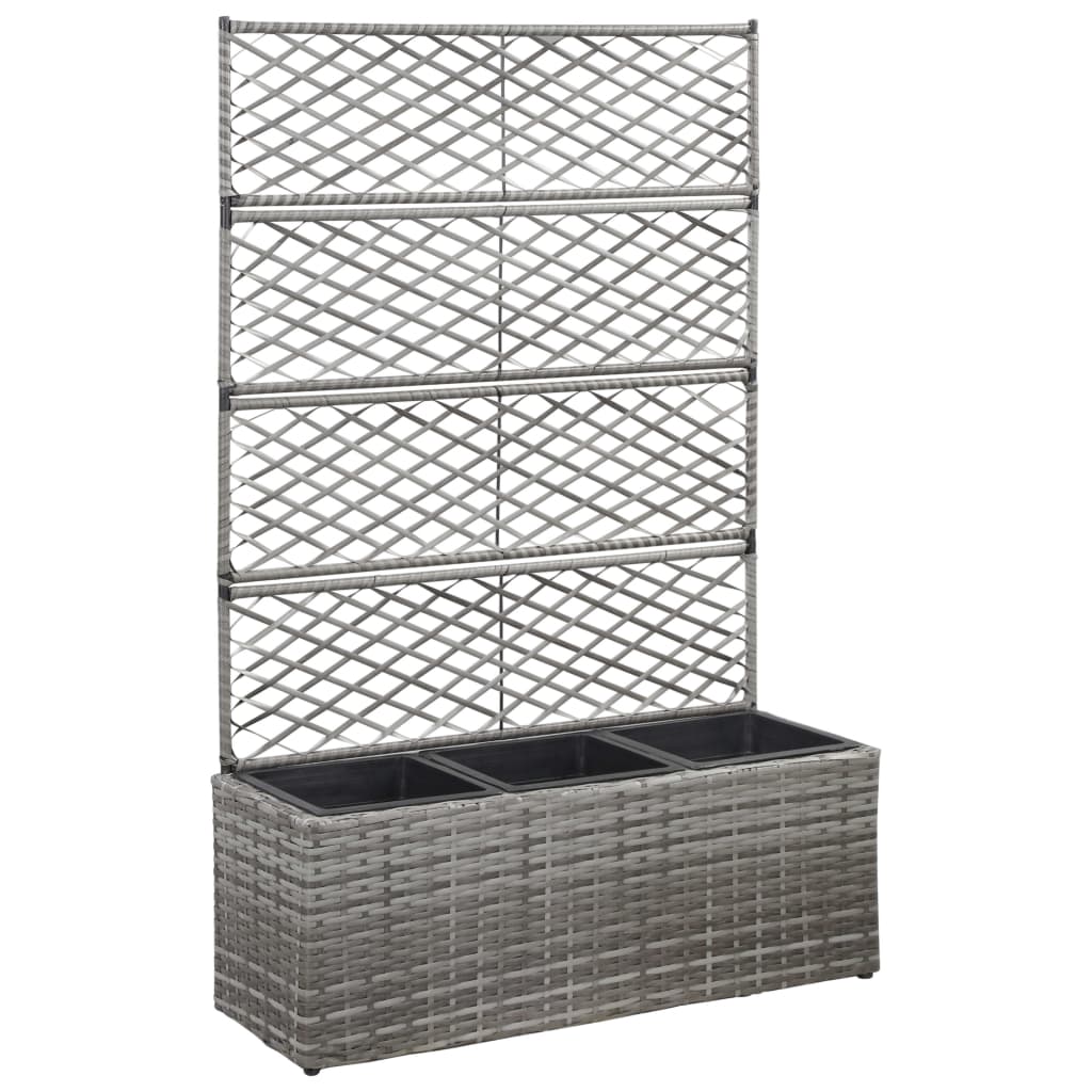 Vidaxl latwerkplantenbak élevé avec des pots 83x30x130 cm gris rattan