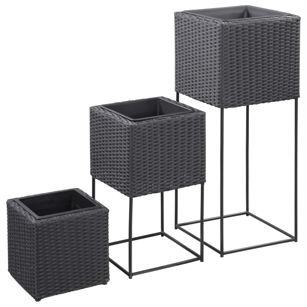 Le fioriere Vidaxl hanno allevato 3 St Poly Rattan Black