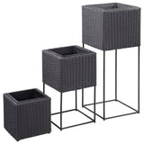 VIDAXL -Pflanzer erhöhten 3 St. Poly Rattan Schwarz