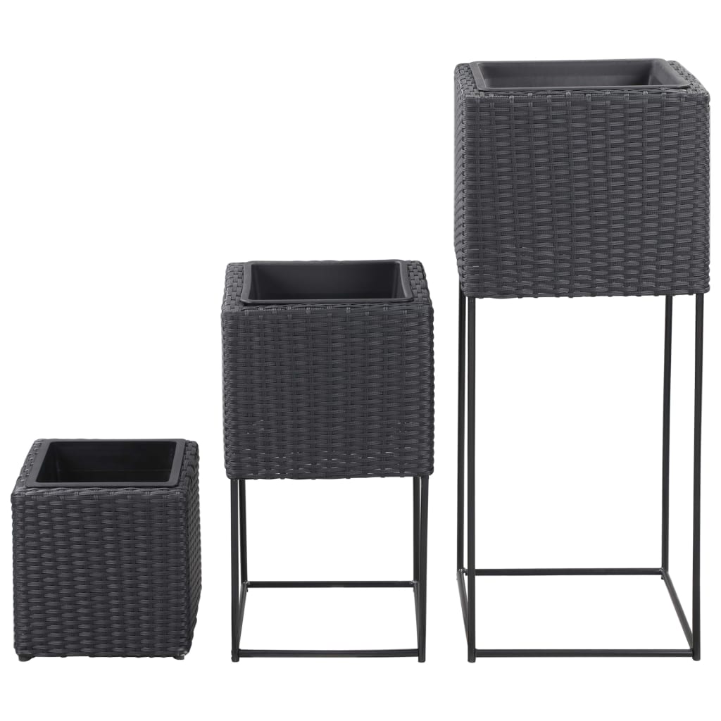 Vidaxl Planilniki so vzgajali 3 St Poly Rattan Black