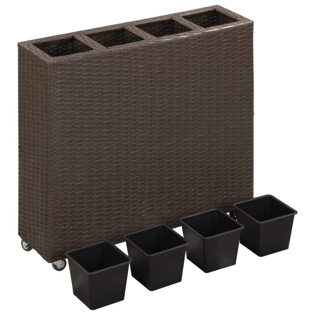 Vidaxl Planter uppfostrad av 4 krukor 80x22x79 cm Poly Rattan Brown