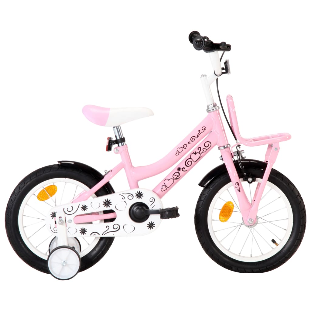 Vidaxl Kinderrad mit Vorderträger 14 Zoll weiß und rosa