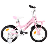 Vidaxl Bike per bambini con vettore anteriore da 14 pollici bianco e rosa