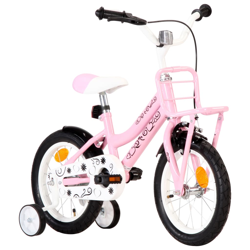 Vidaxl Kinderrad mit Vorderträger 14 Zoll weiß und rosa