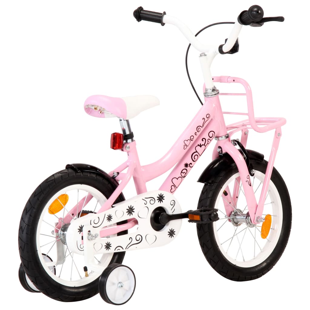 Vidaxl Kinderrad mit Vorderträger 14 Zoll weiß und rosa