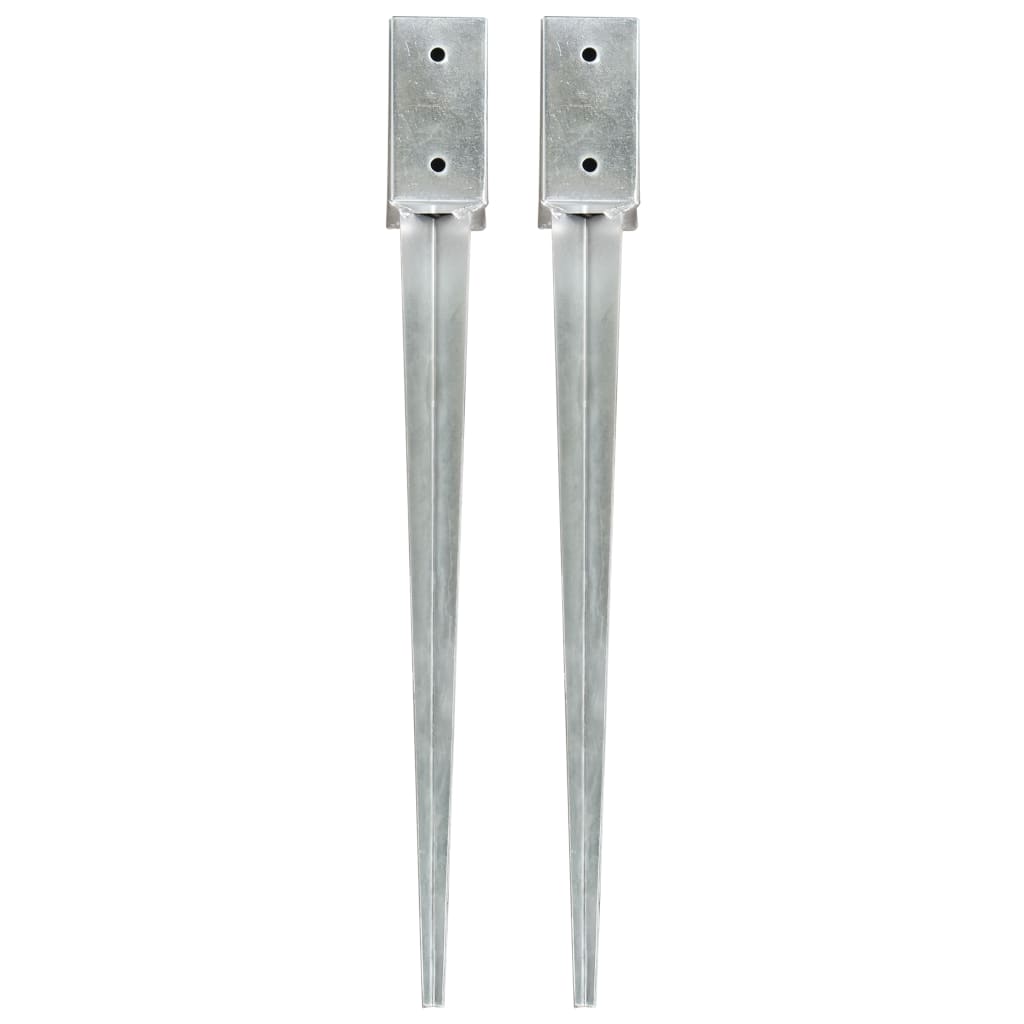 Vidaxl Ground Pins 2 PCS 7x7x75 cm galvanizované ocelové stříbrné barvy