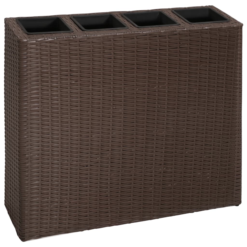 Vidaxl Planning Box hævet med 4 potter 2 st poly rattan brun