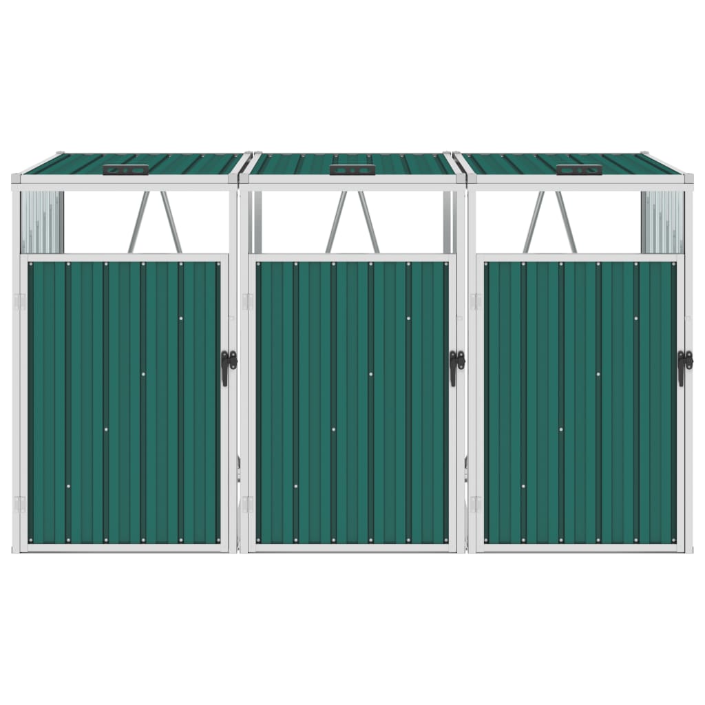 Vidaxl Waste Bin Storage Triple 213x81x121 cm en acier vert