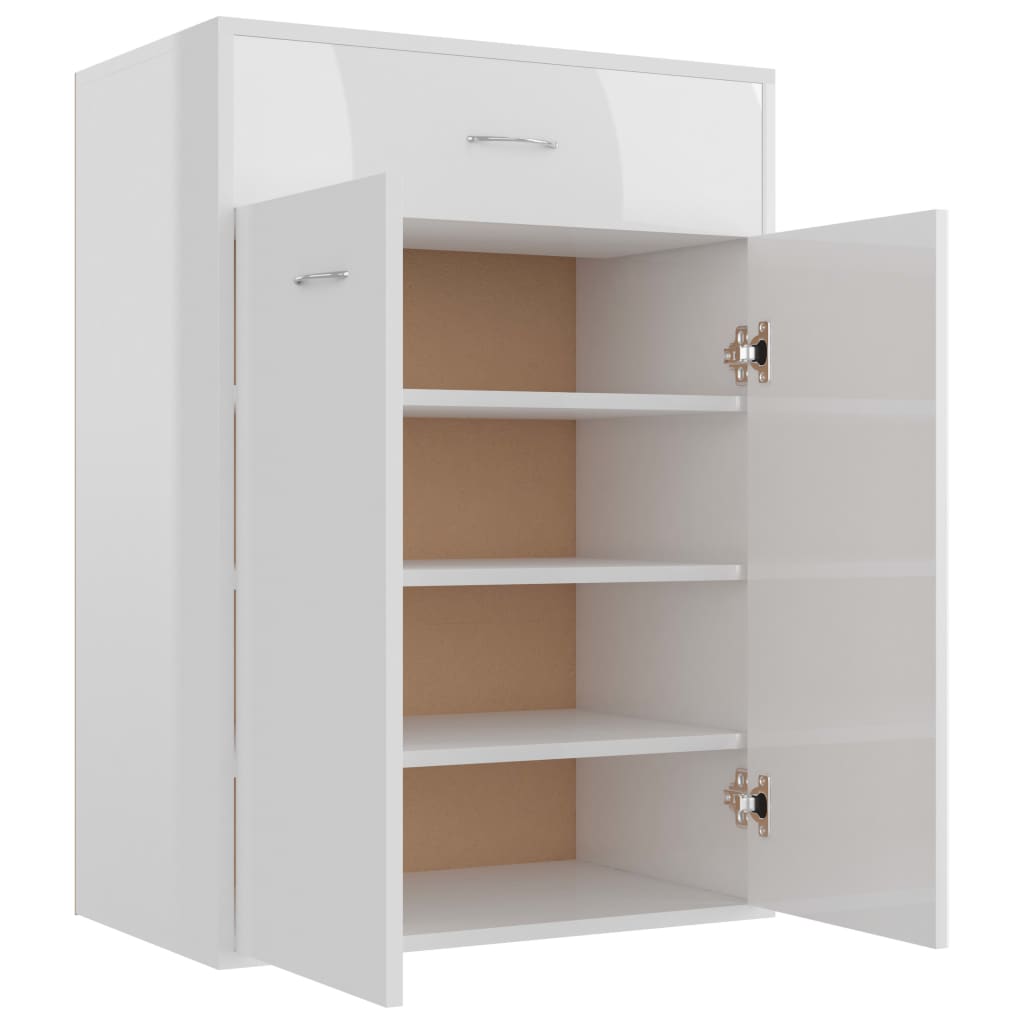 Vidaxl Schong Cabinet 60x3x84 cm veraarbechte Holz héich Glanz wäiss