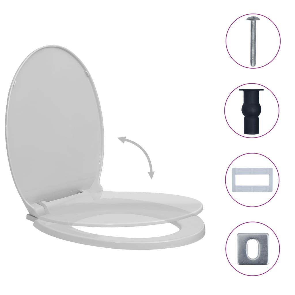 Vidaxl toilet seat soft-close and quick-release oval light gray