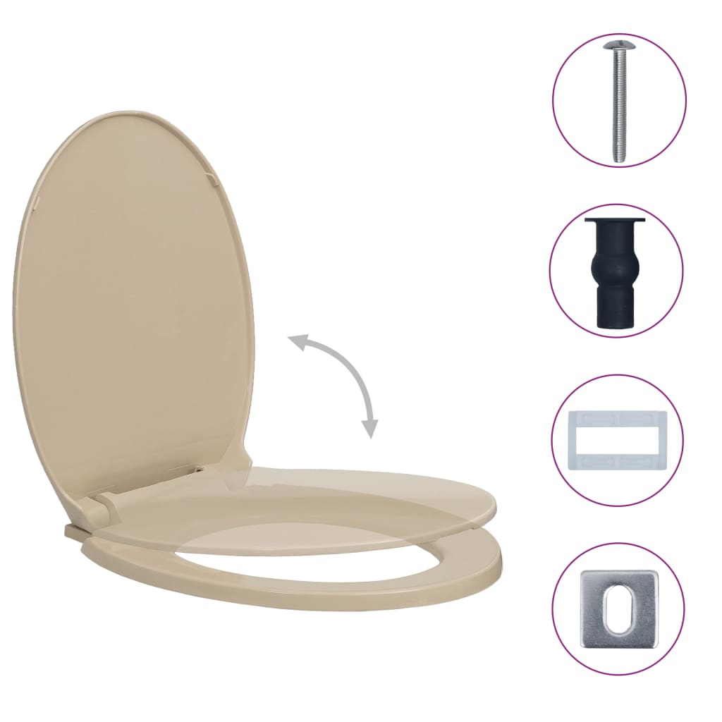 Vidaxl toilet seat soft-close and quick-release oval beige