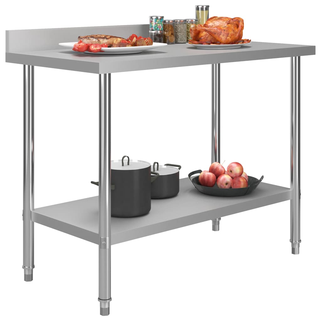 Vidaxl Kitchenwork table with splash screen 120x60x93 cm Stainless steel