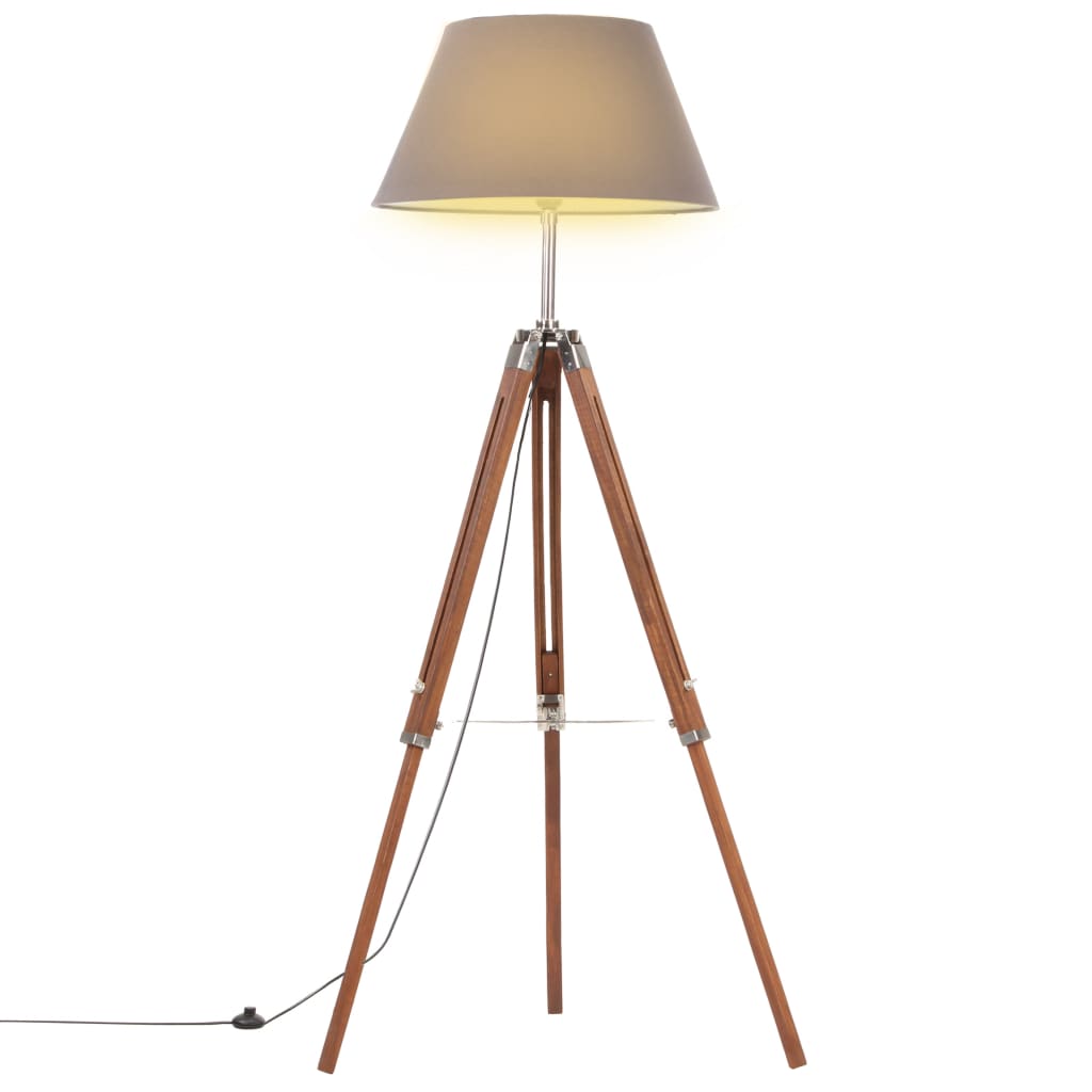 Lampa podłogowa vidaxl Driepoot 141 cm Solid Teak miód brązowy i szary