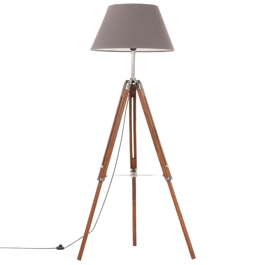 Lampa podłogowa vidaxl Driepoot 141 cm Solid Teak miód brązowy i szary