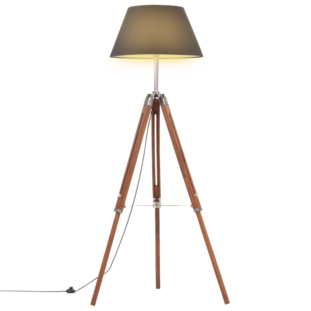 Vidaxl gulvlampe driepoot 141 cm solid teak honningbrun og sort