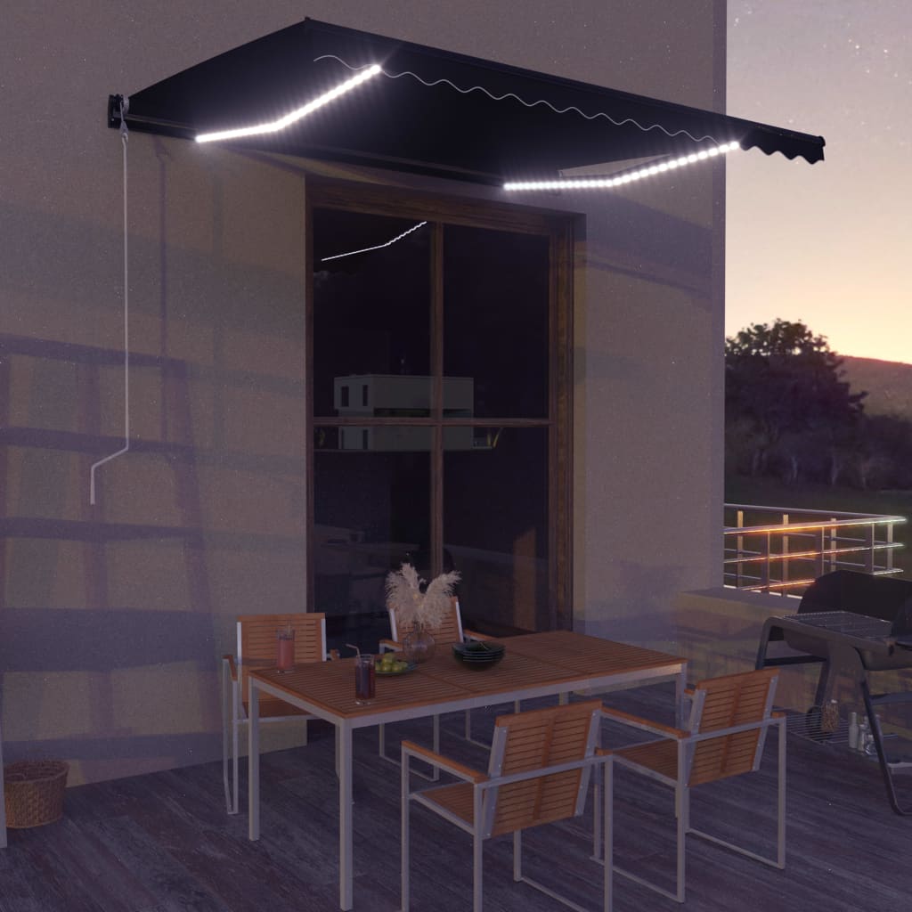 Vidaxl Luifel extendable with wind sensor and LED 400x300 cm anthracite