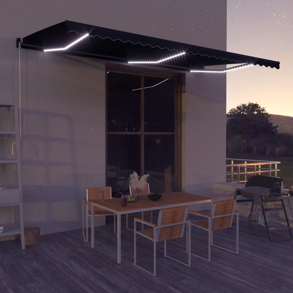 Vidaxl Luifel extendable with wind sensor and LED 500x300 cm anthracite