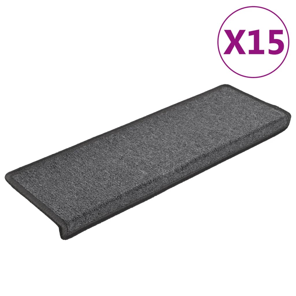 Vidaxl Mats d'escalier 15 st 65x21x4 cm gris foncé