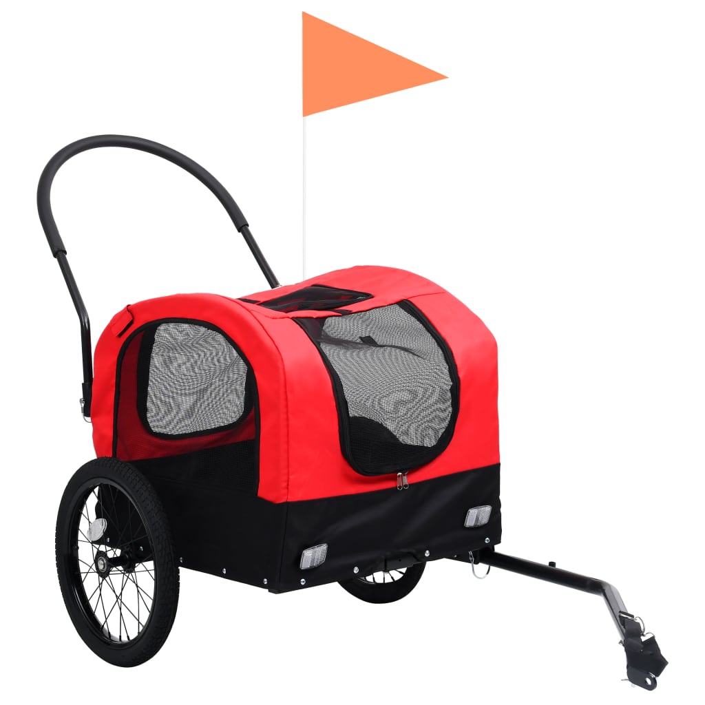 VidaXL Fietstrailer en kinderwagen 2-in-1 rood en zwart