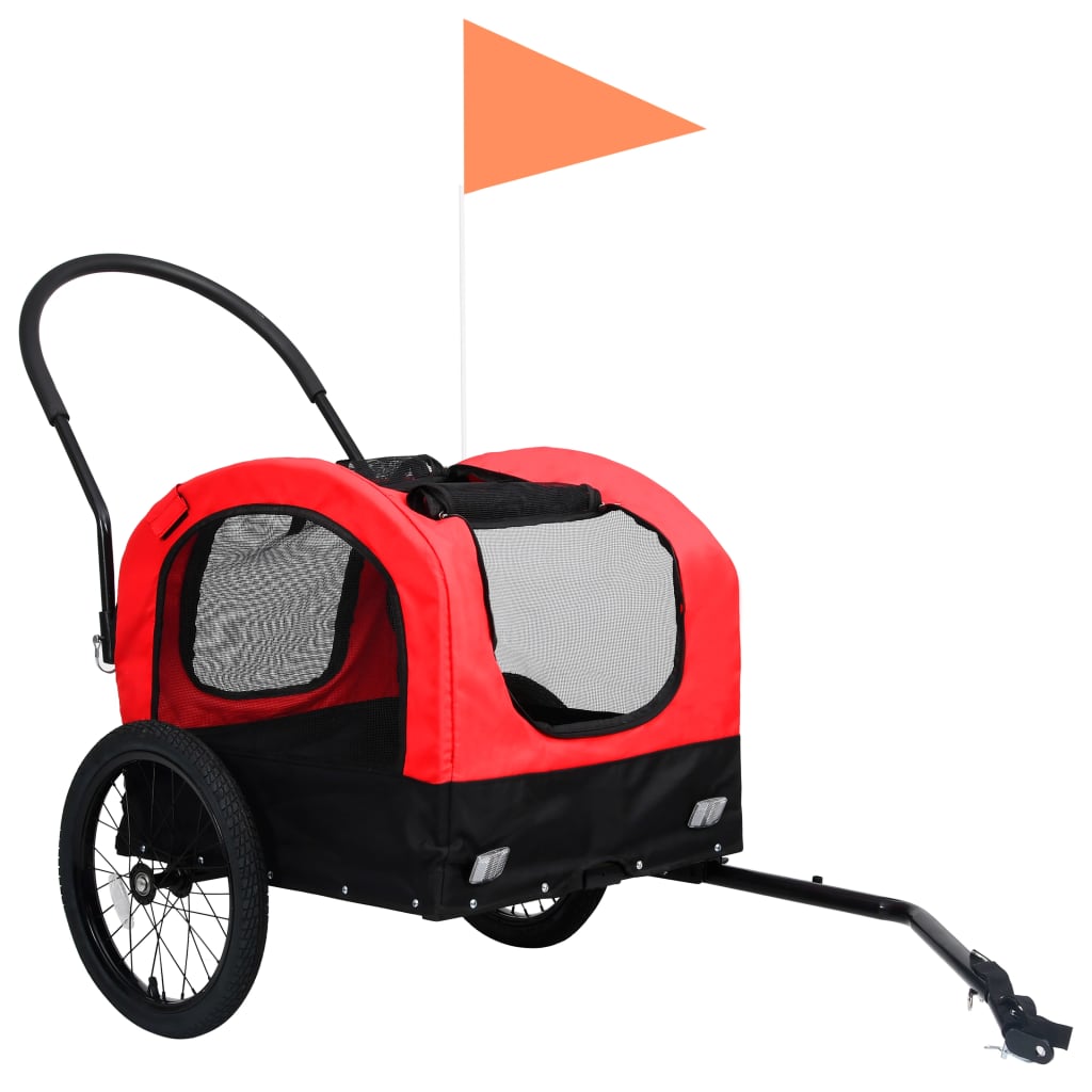 VidaXL Fietstrailer en kinderwagen 2-in-1 rood en zwart