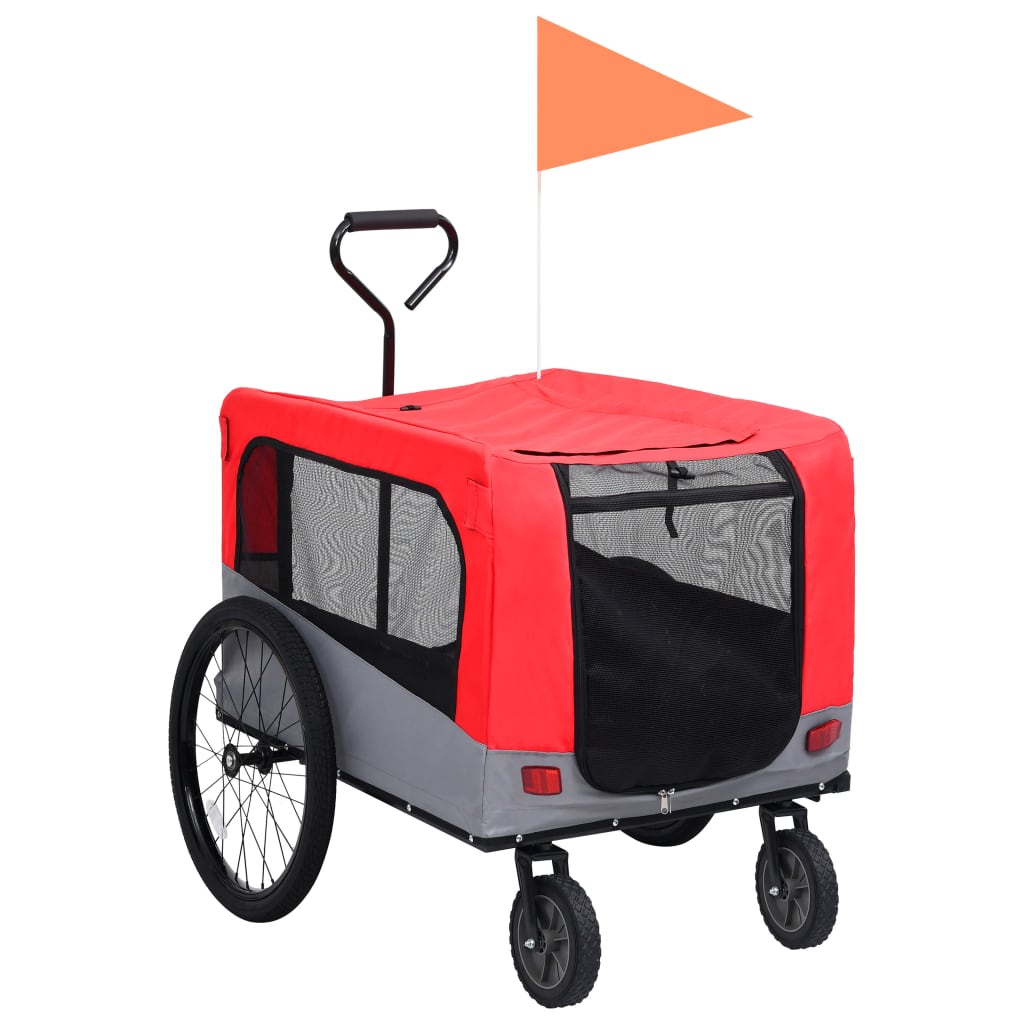 VidaXL Fietstrailer en hondenwagen 2-in-1 rood en grijs