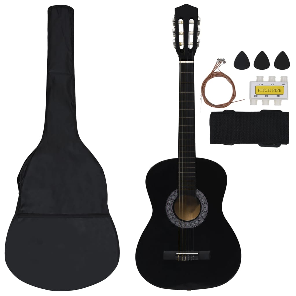 Vidaxl 8-teilige Gitarrenset Klassiker Anfänger 3 4 36 Schwarz