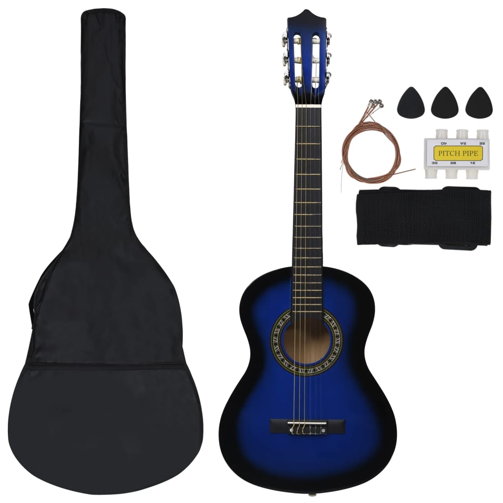 Ensemble de guitare Vidaxl 8 pièces Classic débutant 1 2 34 Bleu